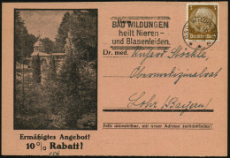 BAD WILDUNGEN/ **e/ Heilt Nieren-/ U-Blasenleiden 1935 (21.6.) MWSt Klar Auf (halber) Reklame-Kt.: Wildunger Königsquell - Malattie