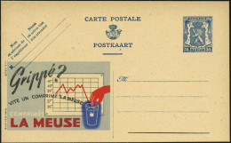 BELGIEN 1941 50 C. Reklame-P. Wappenlöwe. Blau: Grippé?..LA MEUSE = Fieber-Messblatt (mit Fieberkurve, Hand U. Glas Mit  - Enfermedades