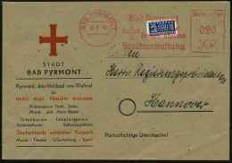 BAD PYRMONT/ Heilt Blut/ Frauen-Rheuma/ Stadtverwaltung 1949 (22.3.) AFS Francotyp (Kreuz) Auf 2 Pf. NoB (= VE) , Zweifa - Krankheiten