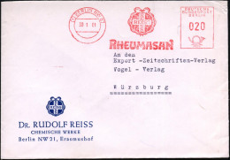 (1) BERLIN NW 87/ RHEUMASAN 1961 (30.1.) AFS = 2 Schlangen, Kreuz U. Schale (Logo) = Rheuma-Medikament, Motivgl. Firmen- - Krankheiten