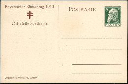 BAYERN 1913 PP 5 Pf. Luitpold, Grün: Bayer. Blumentag = Tbc-Spendenkarte (Mädchen Mit Blumenstrauß In Braun) Mit Tbc-Dop - Maladies