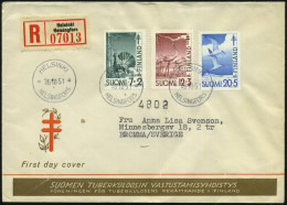 FINNLAND 1951 (26.10.) Tbc-Fond, Kompl.Satz (Vögel) + RZ: Helsinki.., Klar Gest. Ausl.-R-FDC-SU.! = Tbc-Fond  (Mi.396/98 - Maladies