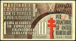 ITALIEN 1940 Tbc-Spendenmarkenheft: 1 LIRA "X. CAMPAGNA NAZIONALE PER IL FRANCOBOLLO ANTITUBERCOLARE" Mit 4 Verbliebenen - Disease