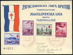 JUGOSLAWIEN 1940 (23.12.) Tbc-Satz Kompl. + 2x Roter SSt.: BEOGRAD 1 , Klar Gest. Tbc-Gedenkblatt (Tbc-Flagge) Als Erstt - Maladies