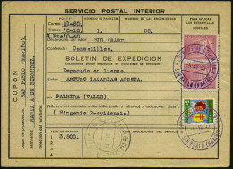 KOLUMBIEN 1953 Tbc-Spendenmarke 5 C. LAC (Kind) Gest. + Frankatur Auf Inl.-Paket-Einl.-Schein! ("Servicio Postal Interio - Krankheiten