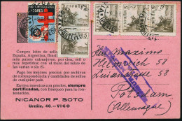 SPANIEN 1938 (8.4.) 5 C. "El Cid", Reine MeF: 5 Stück + Tbc-Zwangs-Zuschlag 10 C. (Mi.Zw.23) + Viol. Ra.:CENSURA MILITAR - Maladies