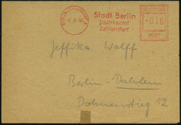 BERLIN-ZEHLENDORF 1/ Stadt Berlin/ Bezirksamt/ Zehlendorf 1946 (Aug.) Seltener AFS-Typ "Hochrechteck" Auf Dienst-Faltbf  - Maladies