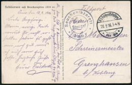 DEUTSCHES REICH 1916 (28.9.) 1K-Brücke: K. D. Feldpoststation/* Nr. 94 * (HB Nr.1843) + Schw.-viol. 2K-HdN: Seuchenlazar - Disease