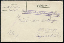 ÖSTERREICH 1917 (1.10.) 1K-Segment: K.u.k. FELDPOSTAMT/a/485 + Viol. Ra.: Bakteriologisches Feldlaboratorium Nr.40 , Fel - Disease
