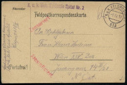 ÖSTERREICH 1917 (1.4.) 2K-Steg: K. U. K. FELDPOSTAMT/613 (rechts Nicht Ganz Voll) + Viol. 1L: K. U. K. Mob.(iles) E P I  - Krankheiten