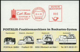 2950 Leer 1983 (28.4.) AFS: VORFÜHRSTEMPEL/POSTALIA/BESTATTUNGSHAUS/Carl Koss.. (3 Kirchenfenster, Sarg) Seltene Postali - Médecine