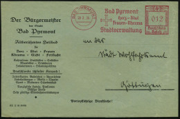 BAD PYRMONT/ Herz-Blut/ Frauen-Rheuma/ Stadtverwaltung 1936 (28.2.) AFS Francotyp (Kreuz) Dekorative, Kommunale Reklame- - Médecine
