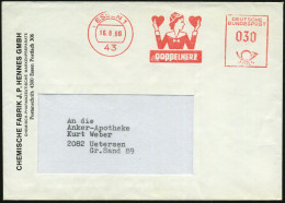 43 ESSEN/ DOPPELHERZ 1966 (16.8.) AFS = Frau Hält 2 Herzen = Pharma-Fabrik Hennes GmbH (rs. Klappenriß) Firmen-Bf. (Dü.E - Medicina