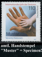 B.R.D. 1999 (Jan.) 110 Pf. "Internat. Jahr Der Senioren" Mit Amtl. Handstempel  "M U S T E R"  = Hand Von Kind U. Erwach - Otros
