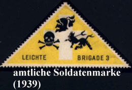 SCHWEIZ 1939 Dreieck-Soldatenmarke "Leichte Brigade 3" , Gelb/schw., Gez.: Ritter, T O D  (Totenschädel) & Teufel, Orig. - Autres