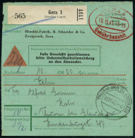 GERA 4/ Gebühr Bezahlt 1943 (18.11.) Doppeloval-PFS + Schw. Selbstbucher-Paketzettel: Gera 1/Blendax-Lager , Seltene, Gr - Medicine