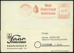 SAARBRÜCKEN 2/ Saar/ Dental Depot/ ..ARTUR DREHER 1952 (7.6.) Seltener AFS Francotyp "POST SAAR" 018 F. (Firmengebäude)  - Medizin