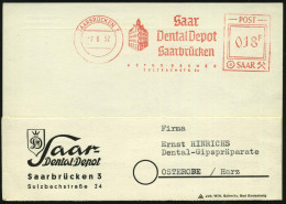 SAARBRÜCKEN 2/ Saar/ Dental Depot/ ..ARTUR DREHER 1952 (7.6.) Seltener AFS Francotyp "POST SAAR" 018 F. (Firmengebäude)  - Medicine