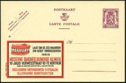 BELGIEN 1946 65 C. Reklame-P. Wappenlöwe, Viol.: MODERNE TANDHEELKUNDIGE KLINIEK..KORTRIJK/..ORTHODINTRIE X-STRALEN.. =  - Médecine