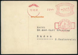 BERLIN-BRITZ/ J.D.RIEDEL A.-G. 1931 (15.12.) AFS Francotyp (Logo: Turm, Schlote) Zweifarbige Reklame-Kt.: Das Schlafmitt - Pharmacy