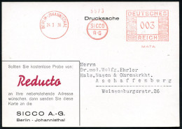 BERLIN-JOHANNISTHAL/ SICCO/ A-G/ MATA 1936 (24.3.) AFS Francotyp (Monogr.-Logo) Auf Color-Reklame-Kt.: Reducto.. Chinin  - Pharmacie