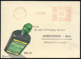 DARMSTADT/ 2/ E.MERCK 1936 (6.3.) AFS Francotyp Auf Color-Reklame-Kt.: Jetzt Ephetonin-Hustensaft (Flasche Vs./rs.) Fern - Pharmazie