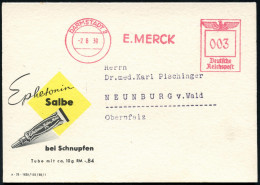 DARMSTADT 2/ E.MERCK 1931 (18.5.) AFS Francotyp "Reichsadler" Auf Color-Reklame-Klapp-Kt.: Ephatonin Salbe Bzw. Hustensa - Farmacia