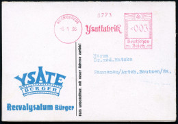 WERNIGERODE/ Ysatfabrik 1936 (6.1.) AFS Francotyp "Hakenkreuz" Auf Reklame-Klappkarte: YSATE BÜRGER, Recvalysatum Bürger - Geneeskunde