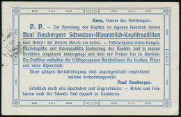 SCHWEIZ 1909 (20.7.) PP 5 C. Tellknabe, Grün: Paul Heuberger, Alpenmilch-Kephirpastillen.. Reinkultur Es Kaukas. Pilzes. - Medicine