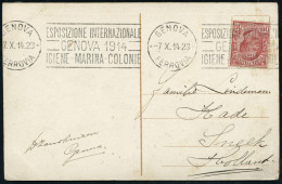 ITALIEN 1914 (7.X.) Band-MWSt: GENOVA/FERROVIA/EXPOSIZIONE INTERN./..IGIENE - MARINA - COLONIE , Klar Gest. Bedarfs-Ausl - Pharmacie