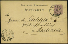 BRUMATH 1884 (12.12.) 1K Auf Inl.-P 5 Pf. Krone, Viol., Rs. Blauer Dienstsiegel-HdN: IRREN-ANSTALT STEPHANSFELD (Reichsa - Medicine