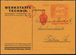 BERLIN W/ 9/ ALLE ZEIT WACH/ 1842/ Julius Springer/ Verlagsbuchhandlung 1933 (16.3.) AFS Francotyp "Mäanderrechteck" Mit - Echecs
