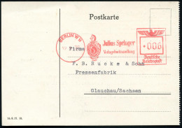 BERLIN W 9/ ALLE ZEIT WACH/ Julius Springer/ Verlagsbuchhandlung 1938 (12.4.) AFS Francotyp "Reichsadler" (Firmen-Logo)  - Chess