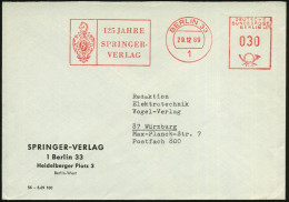 1 BERLIN 33/ 125 JAHRE/ SPRINGER-/ VERLAG 1969 (29.12.) Jubil.-AFS Francotyp "Posthorn" (Firmen-Logo) = Springer , Klar  - Schaken