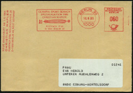 1000 BERLIN 30/ OLYMPIA-SPORT-SCHACH/ SPEZIALAUKTION 1980.. 1980 (19.6.) Seltener AFS = Schachfiguren Läufer U. Springer - Chess