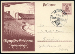 MÜNCHEN/ Schach-Olympia/ G S B 1936 (29.8.) SSt = Schachbrett (u. Monogr.-Logo) Auf Sonder-P 15 + 10 Pf. Olympische Spie - Chess