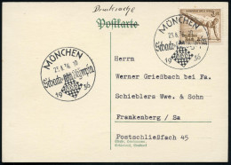 MÜNCHEN/ Schach-Olympia/ GSB 1936 (23.8.) SSt = Schachbrett (u. Monogramm) Auf EF 3 + 2 Pf. Olympia (Mi.609 EF) Inl.-Kt. - Schach