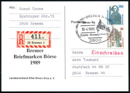 2800 BREMEN 1/ Übersee-Tag/ Dampfer-Bremen.. 1989 (30.4.) SSt = Histor. Fahrgastschiff "Bremen" + RZ: 28 Bremen 1/w , Ju - Marítimo