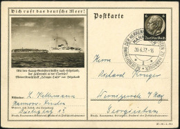 Helgoland 1937 (20.6.) 6 Pf. BiP Hindenbg. ,braun, Sonderform "Dich Ruft Das Deutsche Meer!" , Fähre (MS "Königin Luise" - Maritime