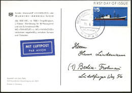 B.R.D. 1957 (25.6.) 2K-BPA: DEUTSCHE SCHIFFSPOST/a/MS "Hamburg"/HAPAG Auf EF 15 Pf. "Tag Der Seeschiffahrt" (Mi.257 EF + - Maritime