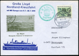 B.R.D. 1970 (18.7.) 2K-BPA: DEUTSCHE SCHIFFSPOST/MS/EUROPA/NDL/NORWEGENFAHRT + Grüner HdN:M. S. "Europa"/.. Eisgrenze.., - Maritime