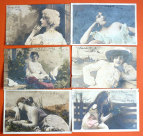 LOT 6 OLD POSTCARDS, BEAUTIFUL WOMAN, ALL USED WITH STAMPS, EXCELLENT CONDITION - Vrouwen