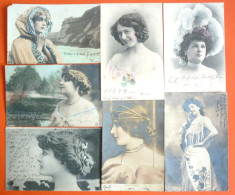 LOT 7 OLD POSTCARDS, BEAUTIFUL WOMAN, ALL USED WITH STAMPS, EXCELLENT CONDITION - Femmes