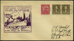 U.S.A. 1932 (10.8.) BPA-MaSt: U.S. GER.SEA POST/SS. MANHATTAN + Viol. HdN: FIRST VOYAGE SS. MANHATTAN/NEW YORK TO QUEENS - Maritime