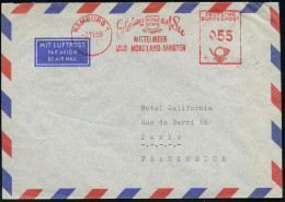 HAMBURG 1/ Erholung Auf See/ HAPAG/ MITTELMEER-/ U.NORDLAND-FAHRTEN 1959 (7.11.) AFS Francotyp 055 Pf. (Firmen-Logo) Rs. - Maritime