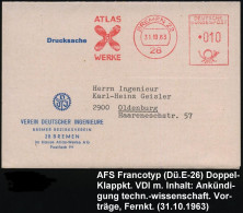 28 BREMEN 22/ ATLAS/ WERKE 1963 (31.10.) AFS = Schiffsschraube (Firmen-Logo) Klar Auf Firmen-Klappkt.: VDJ Verein Deutsc - Maritime