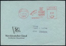 285 BREMERHAVEN 8/ WERFT/ BETRIEB/ NORD/ DEUTSCHER/ LLOYD.. 1965 (6.6.) AFS Postalia (Logo) Dekorativer Firmen-Bf. Mit R - Schiffahrt