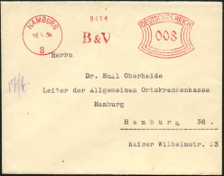 HAMBURG/ 8/ B & V 1936 (16.6.) AFS Francotyp = B Lohm & Voss, Rs. Persönl. Absender-Vordr.: RUD. BLOHM, Kleiner Ortsbf., - Marítimo