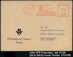 ROSTOCK 1/ NEPTUNWERFT 1960 (15.9.) Roter AFS Francotyp, Aptierte = Entfernte PLGZ (= Werft-Kran, Fahrgastschiff) Dekora - Maritime