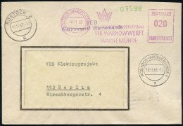 ROSTOCK-WARNEMÜNDE/ WW/ VOLKSEIGENER SCHIFFBAU/ VEB WARNOWWERFT 1963 (19.11.) Lila ZKD-AFS Francotyp 20 Pf. (Monogr.-Log - Schiffahrt